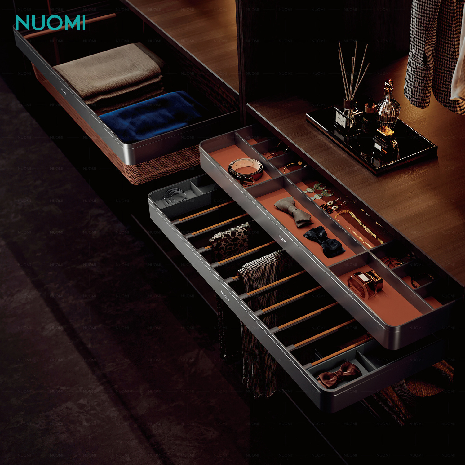 NUOMI Furniture Wardrobe Hardware Bedroom Accessories Cabinet Storage Closet Organizer Metal Hidden Pull Out Pants Trouser Rack