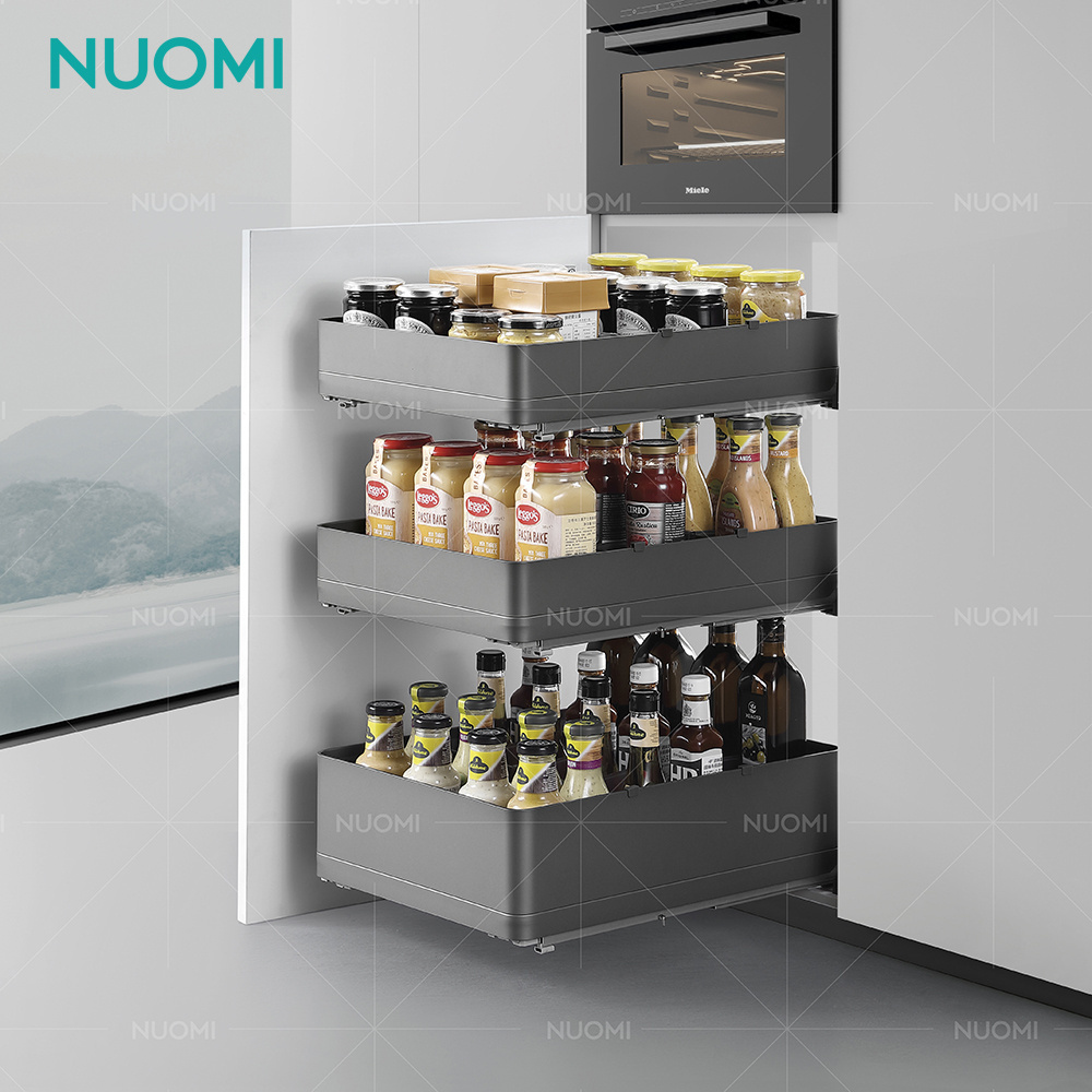 NUOMI Modern Kitchen Storage Basket Pull Out Pantry Unit Soft Close Cabinet Organizer Four Sides Inner Metal Drawer Basket