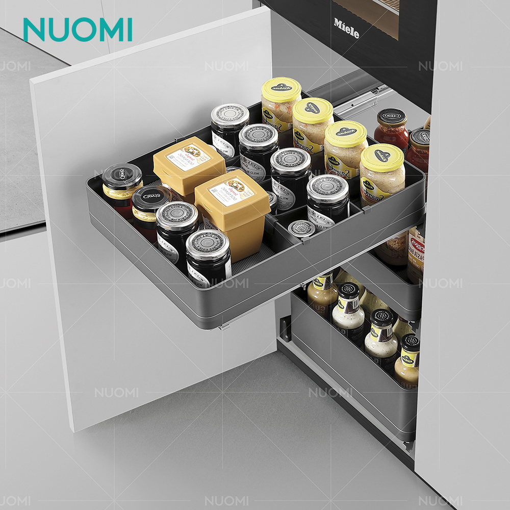 NUOMI Modern Kitchen Storage Basket Pull Out Pantry Unit Soft Close Cabinet Organizer Four Sides Inner Metal Drawer Basket