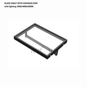 NUOMI wall mounted closet aluminium frame LED glass shelf with hanging rod for wardrobe cabinet