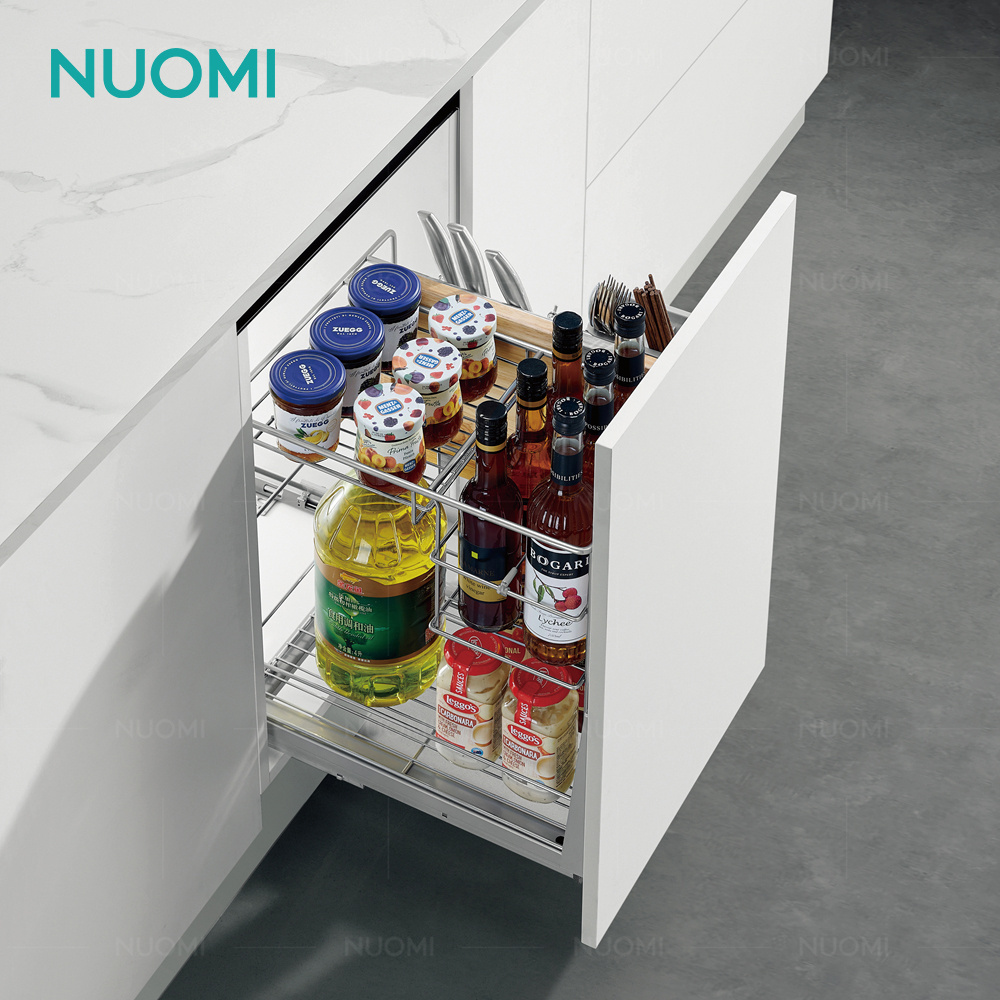 NUOMI Geek Series 400 450mm Kitchen Drawer Sliding Basket Cabinet Organizers Pull Out Pantry Unit Wire Seasoning Basket Drawers