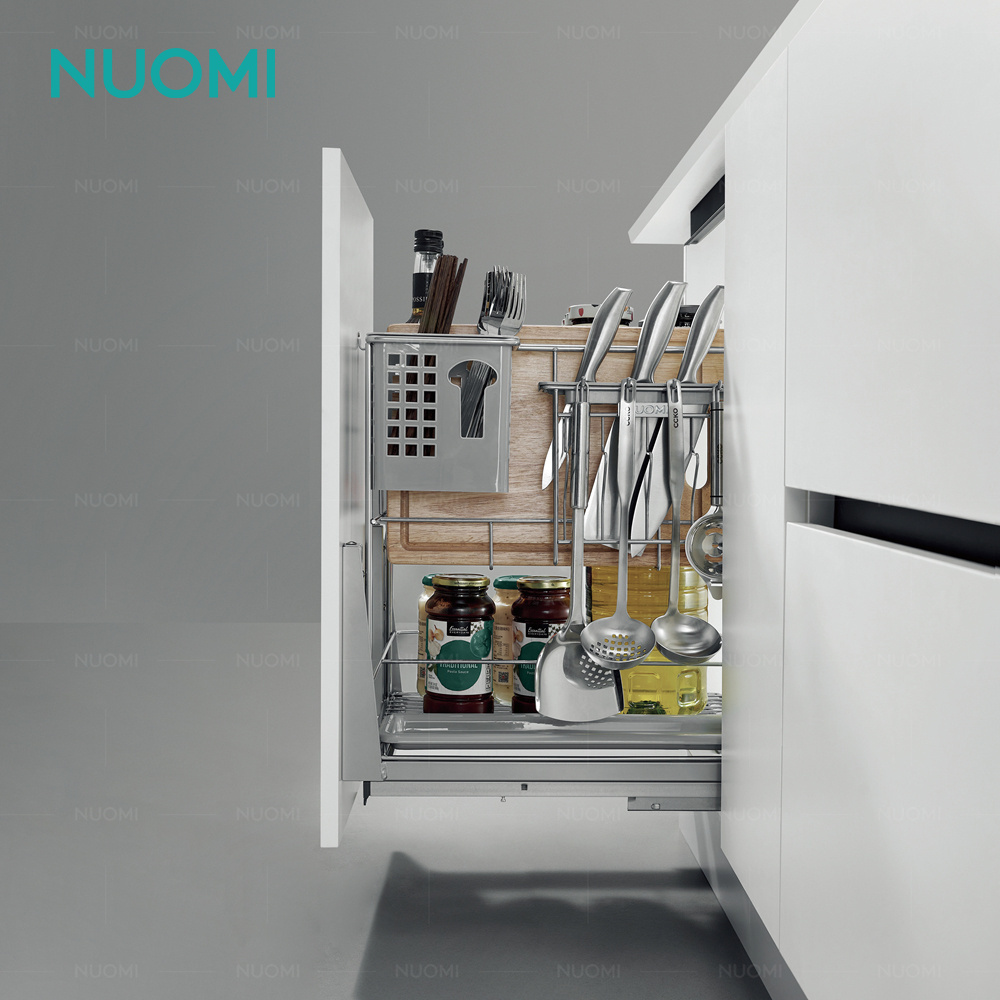 NUOMI Geek Series 400 450mm Kitchen Drawer Sliding Basket Cabinet Organizers Pull Out Pantry Unit Wire Seasoning Basket Drawers