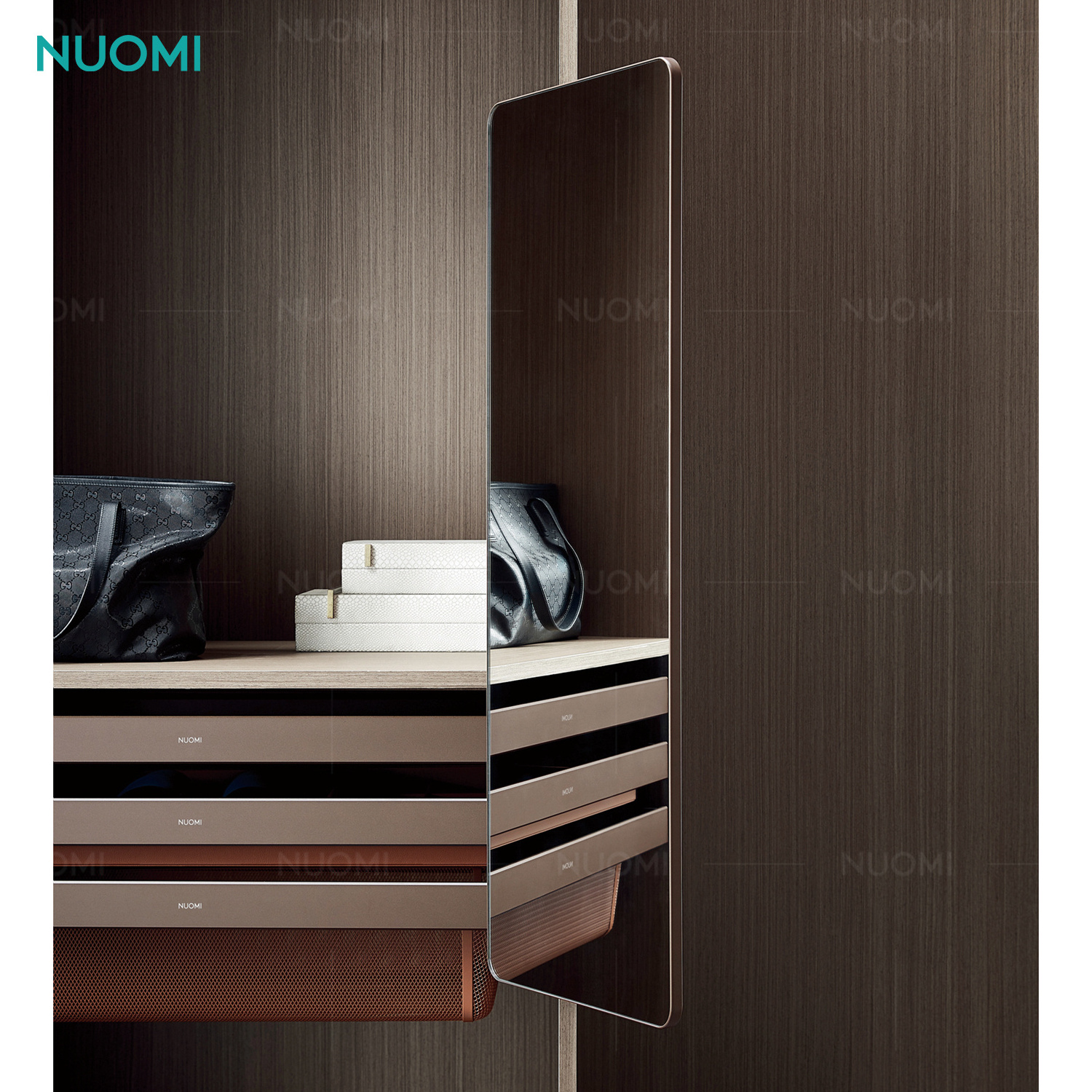 NUOMI Bedroom Closet Accessories Full Body Mirror Push-Pull Rotating Dressing Folding Wardrobe Mirror