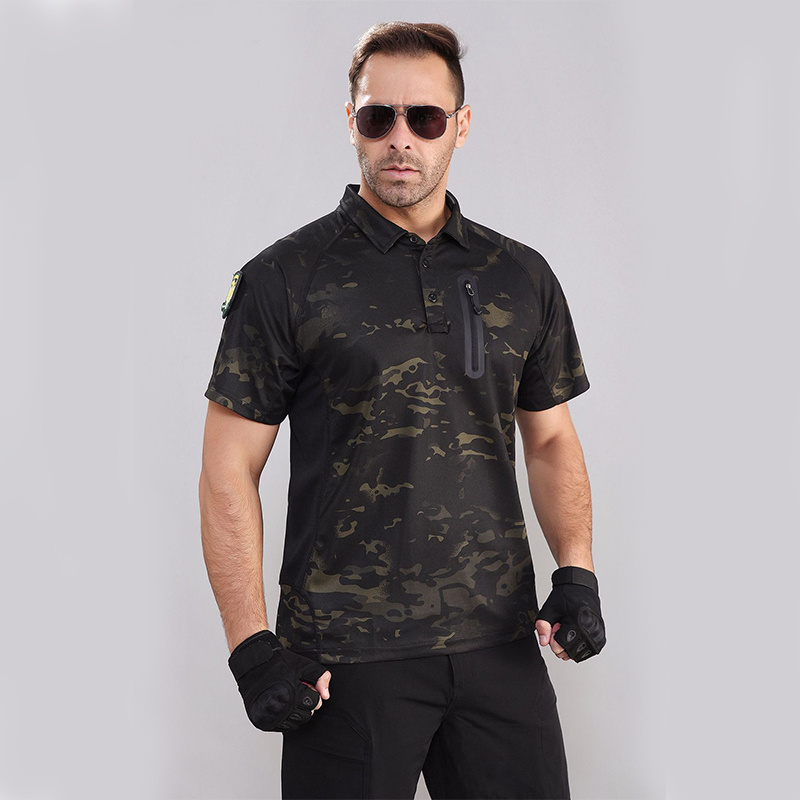 Men's outdoor tactical camouflage short-sleeved summer breathable lapel T-shirt Polyester quick-drying slim-fit POLO shirt