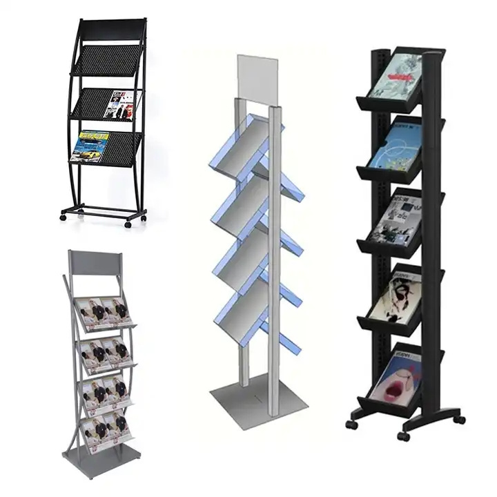 Magazines Outdoor Display Rack / Metal wire Catalog Shelf / Hotel Lobby Free Standing Newspaper Stands