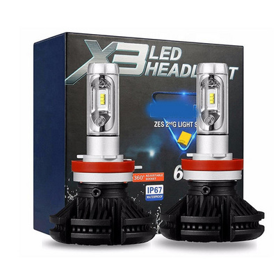 Auto Lighting System 50W 12000lm 3000K 6500K 8000K Fanless Canbus Headlamp Bulbs Led X3 H11 Auto H4 Car LED Headlight H7