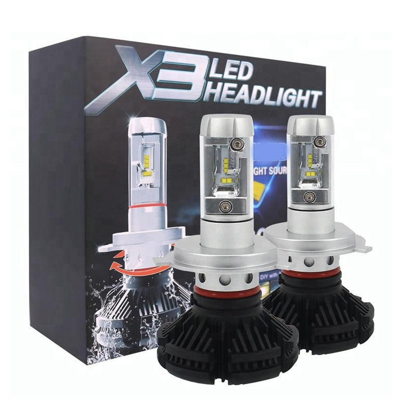 Auto Lighting System 50W 12000lm 3000K 6500K 8000K Fanless Canbus Headlamp Bulbs Led X3 H11 Auto H4 Car LED Headlight H7