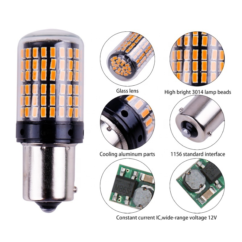 CAR LED T20 7440 BA15S Canbus No Error Super Bright 144 LED Auto Brake Lights Car Backup Reverse Lamps Turn Signals Bulb