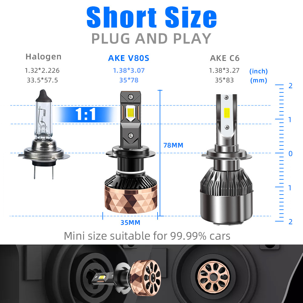 AKE V80S led headlights High Power 100W high low beam h4 led headlight 12V 6000K h7 led headlight bulb 8400Lm h11 9005 9006 led