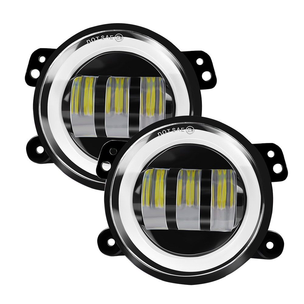 AKE 15W 4inch front bumper round fog driving lights 12V 4X4 Yellow&White light+DRL angel eye led headlights For truck offroad