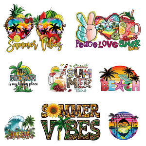 Summer Heat Transfer Stickers Beach Vacation Iron on Decals Palm Coconut Trees Pineapple Pattern Patches for Clothing T-shirt