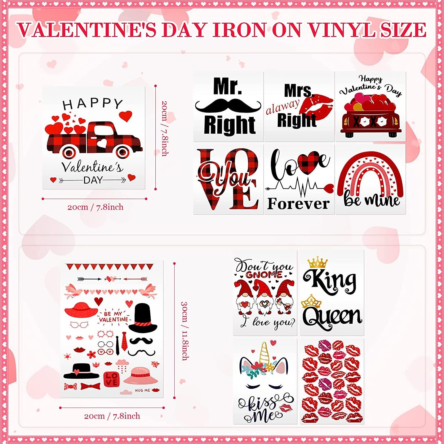 Iron on Transfers Valentine's Day HTV Vinyl Heat Transfer Patches Appliques Decoration for Valentine's Day DIY Costume Party