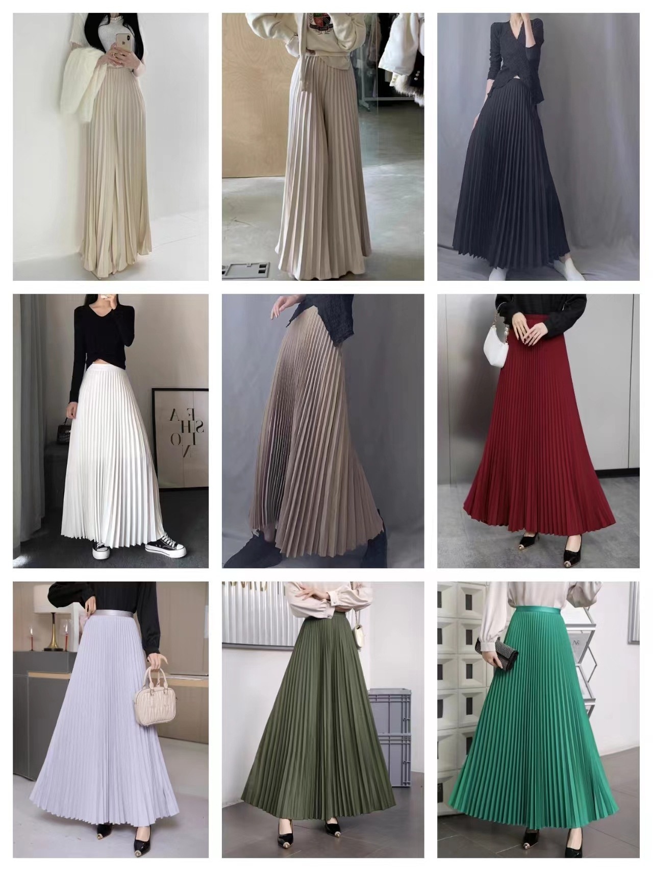 2024 Women Spring New Long Pleated Long Skirt Elastic High Waist Big Swing Solid Color A-line Women's Lady Elegant Half skirt