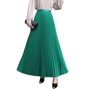 2024 Women Spring New Long Pleated Long Skirt Elastic High Waist Big Swing Solid Color A-line Women's Lady Elegant Half skirt