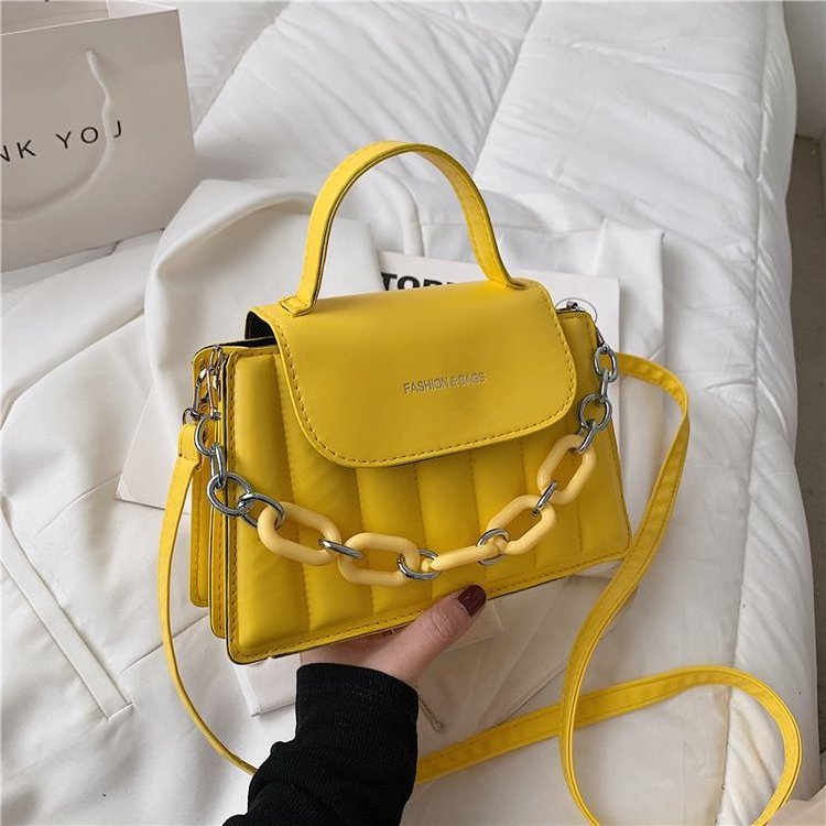 Women Lady Thick Chain Mini Single Shoulder Bags PU Leather Korean Textured Handbag New Fashion Strap Girls Casual Bag