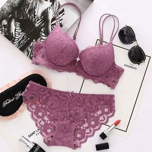 2021 Sexy ladies lace push up bra brief set fashion women underwear set hollow out lace bras