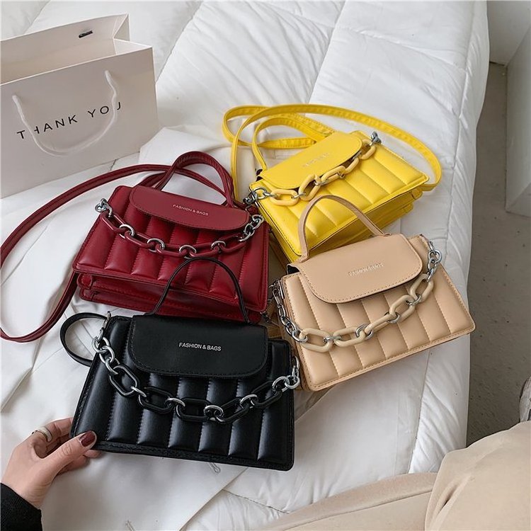 Women Lady Thick Chain Mini Single Shoulder Bags PU Leather Korean Textured Handbag New Fashion Strap Girls Casual Bag