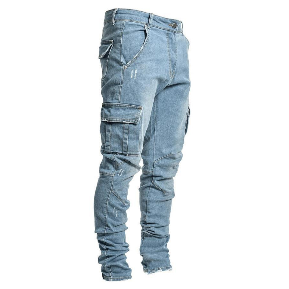 Wholesale New Men Denim Side Pocket Outdoor Jeans Zipper Pencil Long Pants Men's Clothes Casual Trousers Casual Jeans