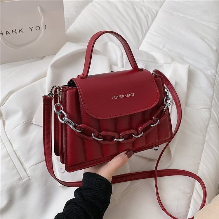 Women Lady Thick Chain Mini Single Shoulder Bags PU Leather Korean Textured Handbag New Fashion Strap Girls Casual Bag