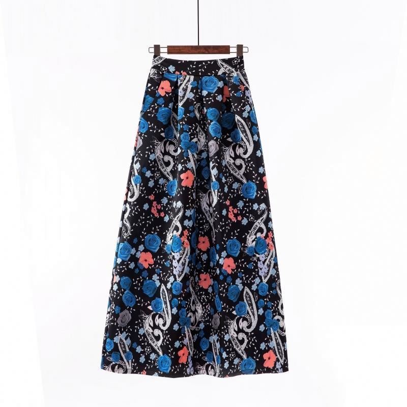 Women White Contrast Floral Dot Printed Maxi Skirt Flared Women's Umbrella Dress Long Summer Beach Casual Skirts