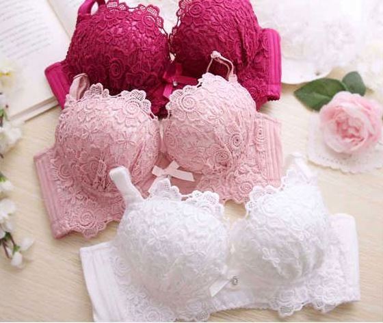 High quality Thickening gathered push up lingerie embroidery lace  bra 3/4 cup bra