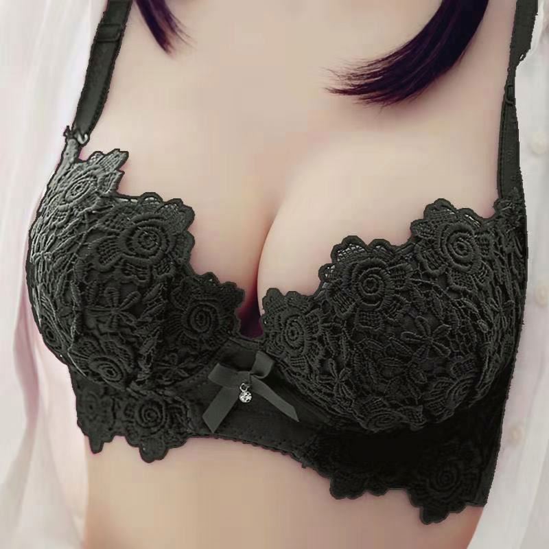 High quality Thickening gathered push up lingerie embroidery lace  bra 3/4 cup bra