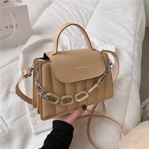 Women Lady Thick Chain Mini Single Shoulder Bags PU Leather Korean Textured Handbag New Fashion Strap Girls Casual Bag