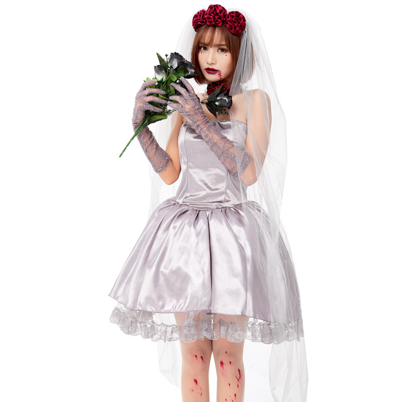 2022 New Fashion Women Sleeveless Dresses Set Halloween Vampyr Ghost Bride Cosplay Costumes Personality Girls Dresses