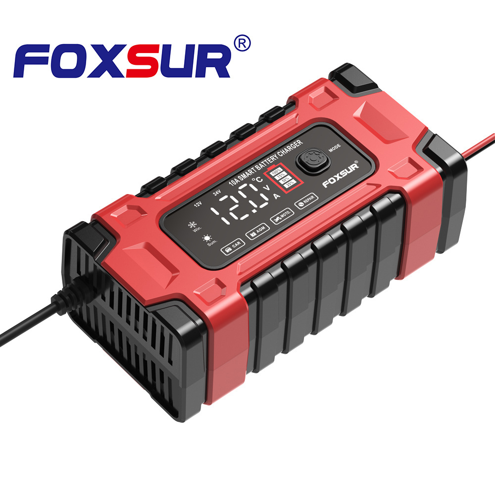 FOXSUR 12V 24V 10A Battery Maintainer Trickle Charger Universal Battery Charger For Car Motorcycle Boat Marine