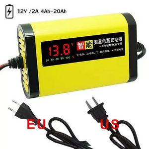 Car 12V Motorcycle Battery Charger 2A Full Automatic 3 Stages Lead Acid AGM GEL Intelligent LCD Display Charging Car Accessories