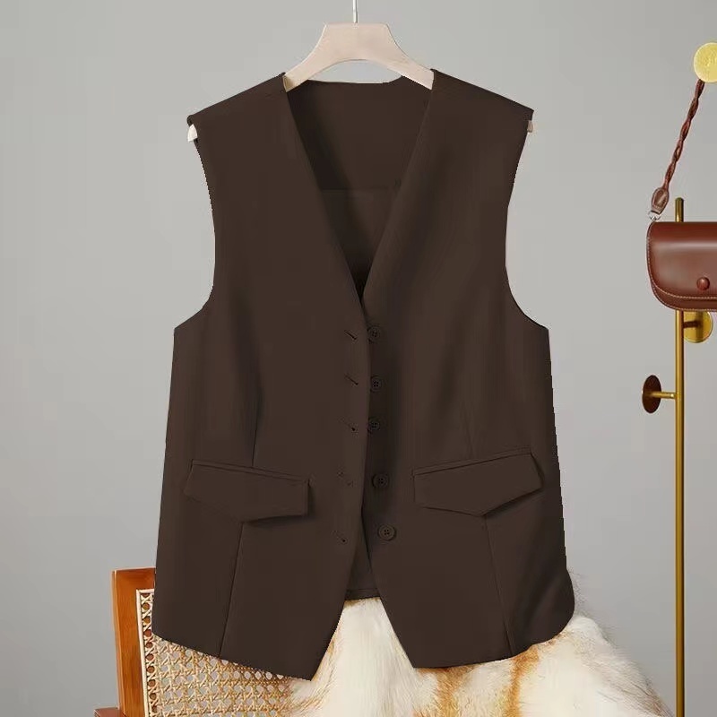 Elegant Suit Vest Female Spring Autumn New Jacket Korean Style Loose Sleeveless Coat Single-Breasted Cardigan Vest