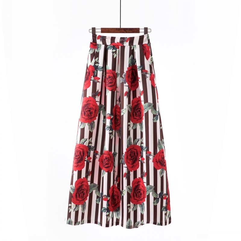 Women's White Contrast Polka Dot Print Maxi Skirt Flared Casual Bodycon Umbrella Skirt Long Summer Beach Skirts