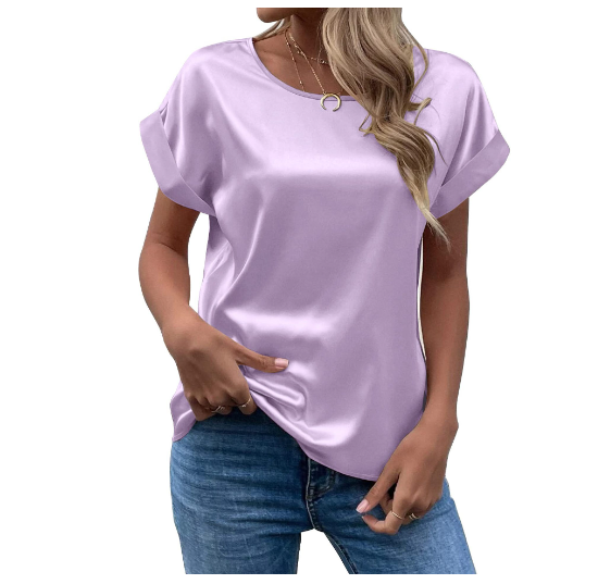 2024 New Fashion Women Summer Short Sleeve Round Neck Pullover Solid Color T-shirt French Style Straight Tops