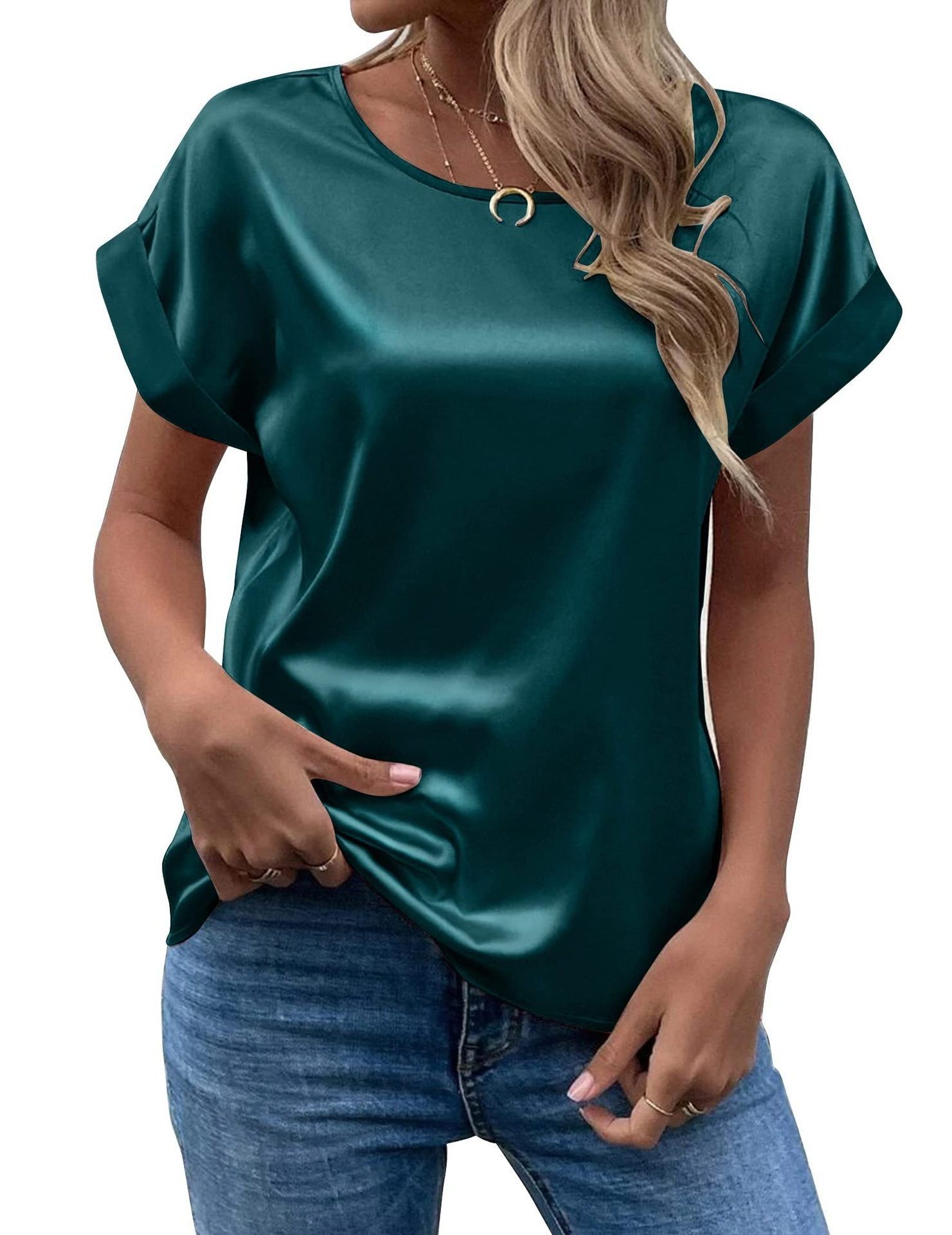 2024 New Fashion Women Summer Short Sleeve Round Neck Pullover Solid Color T-shirt French Style Straight Tops