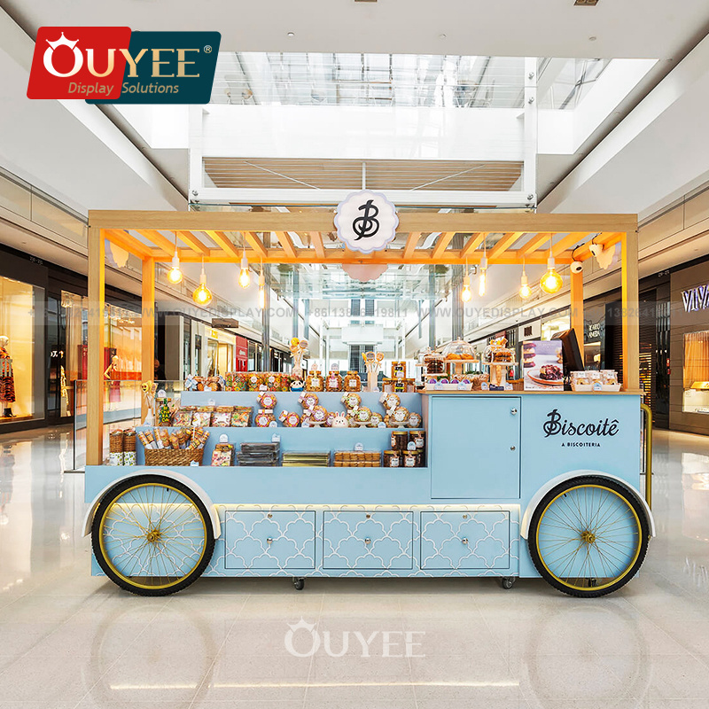 Customized Cabinets Counter Display Racks Mall Kiosk Design Event Candy Cart Dessert Cart For Sale