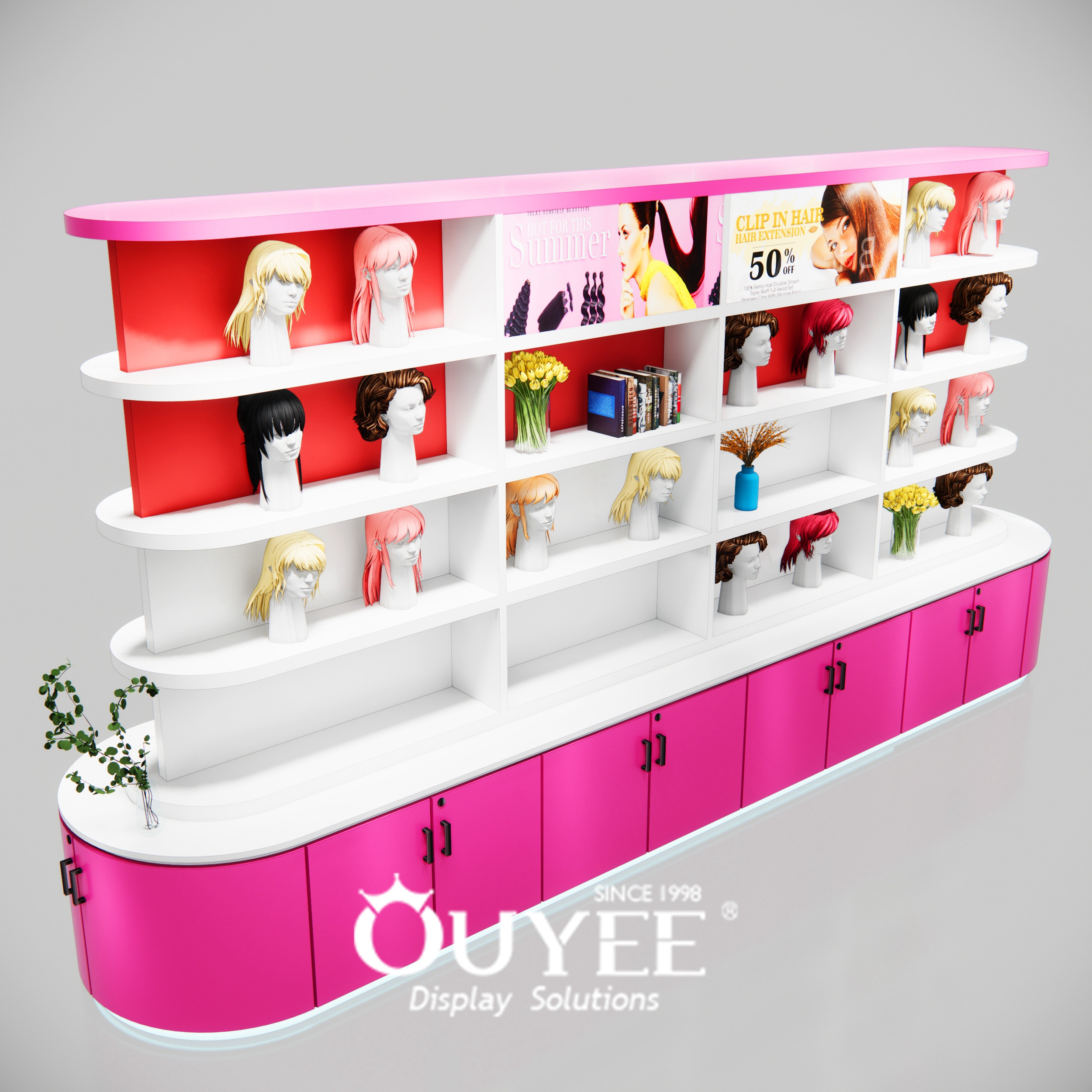 Custom high-end display stand Wig Shop Shelf Hair Display Showcase Salon Interior Design Counter