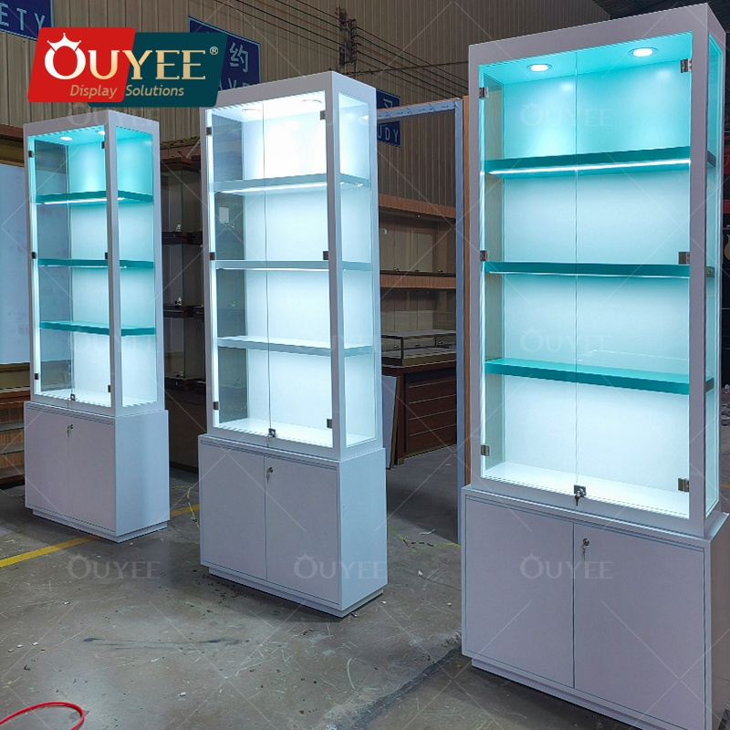 High End Smoke Shop Supplies Display Furniture Led Light Smoke Shop Wooden Shelves Tobacco Display Cases Tobacco Display Cabinet