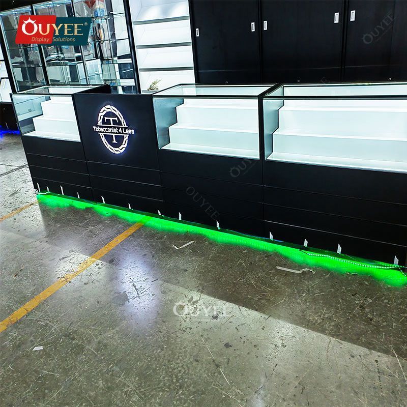 Ouyee Retail Dispensary Store Display Showcase Glass Store Counters Cigarette Stand Display Rack Show Cases For Smoke Shops