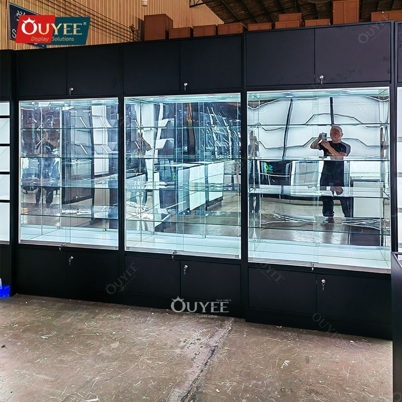 Ouyee Retail Dispensary Store Display Showcase Glass Store Counters Cigarette Stand Display Rack Show Cases For Smoke Shops