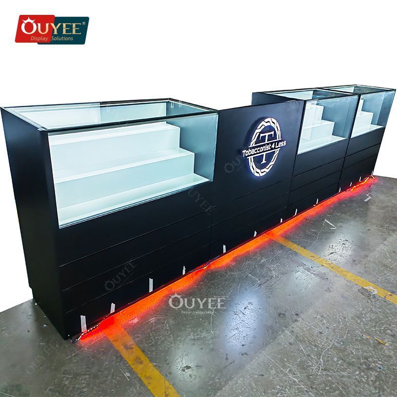 Ouyee Retail Dispensary Store Display Showcase Glass Store Counters Cigarette Stand Display Rack Show Cases For Smoke Shops