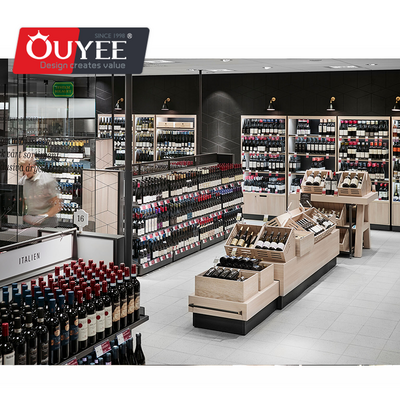 High End Liquor Store Supermarket Shelves Gondola Beer Shop Wine Retail Store Furniture Wooden Wine Racks