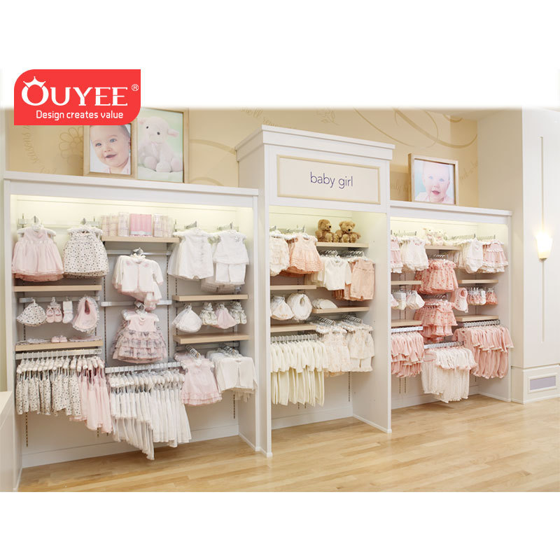 Wooden Baby Clothing Shop Decoration Kids Clothing Stores Fixture Display Rack Baby Clothes Display Stand