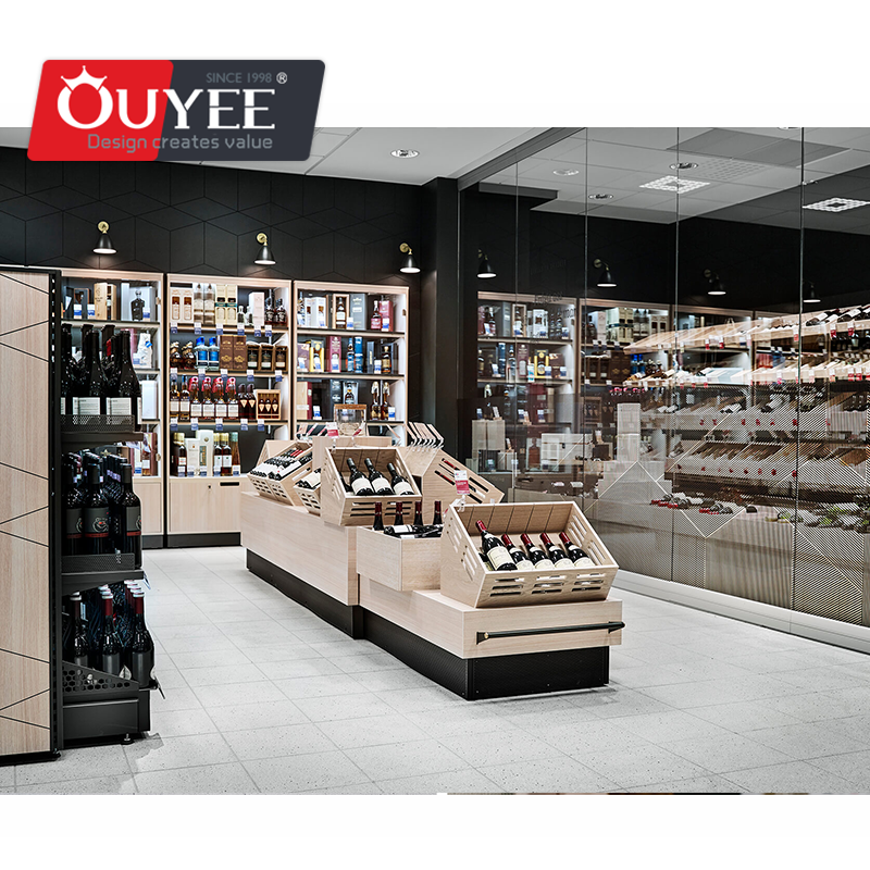 High End Liquor Store Supermarket Shelves Gondola Beer Shop Wine Retail Store Furniture Wooden Wine Racks