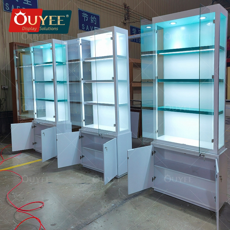 High End Smoke Shop Supplies Display Furniture Led Light Smoke Shop Wooden Shelves Tobacco Display Cases Tobacco Display Cabinet