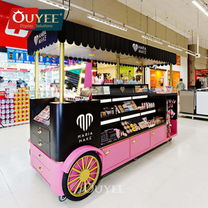 Manufacturer Metal Light Led Retail Showcase Pink Shopping Mall Shop Kiosk Flower Cart Kiosk Candy Cart Display For Mall