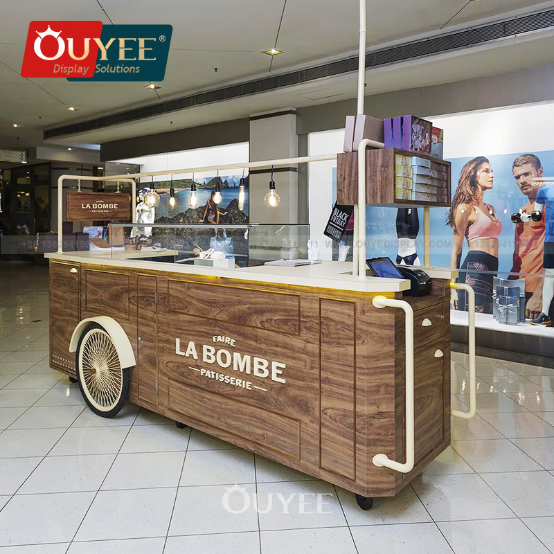 Supplier Display Retail Showcase Light Led Mall Retail Kiosk Flower Cart With Wheels Candy Cart Wooden