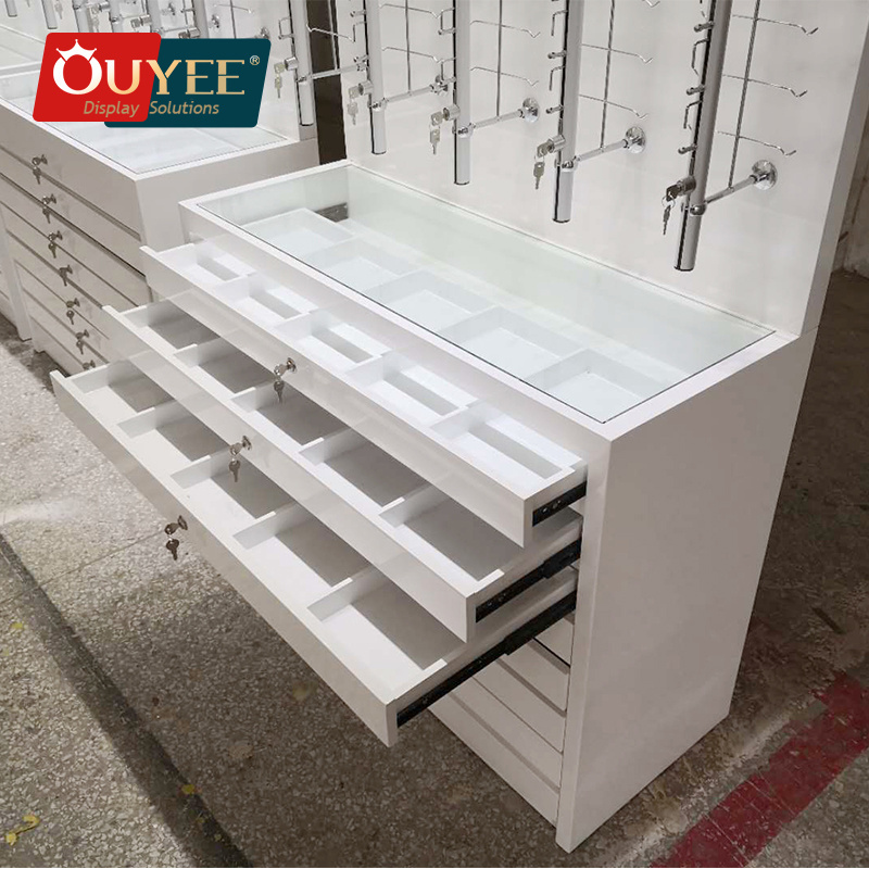 Optical Shop Interior Design Wood Eyewear Cabinet Locking Sunglass Optical Frame Display Cabinet