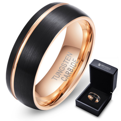 Wholesale Custom Grooved Brushed Black Man Ring Jewelri Rose Gold Tungsten Ring Tungsten Wedding Band