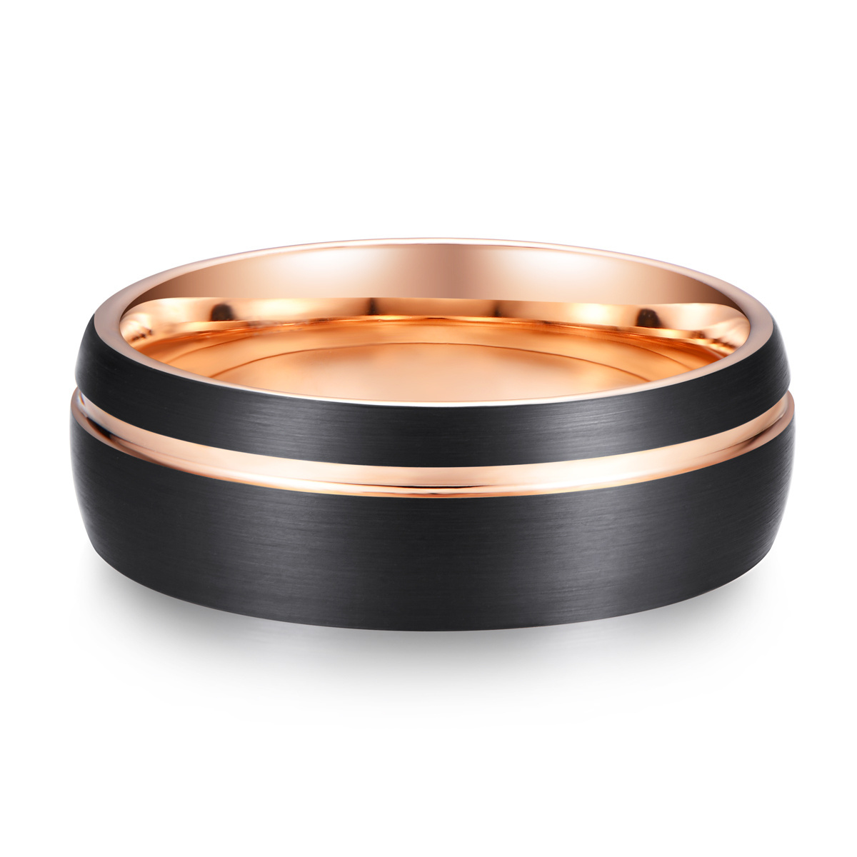 Wholesale Custom Grooved Brushed Black Man Ring Jewelri Rose Gold Tungsten Ring Tungsten Wedding Band