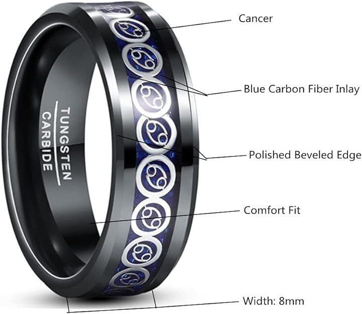 Ouyuan Jewelry Carbon Fiber Ring Cardiogram Tungsten Carbide Ring